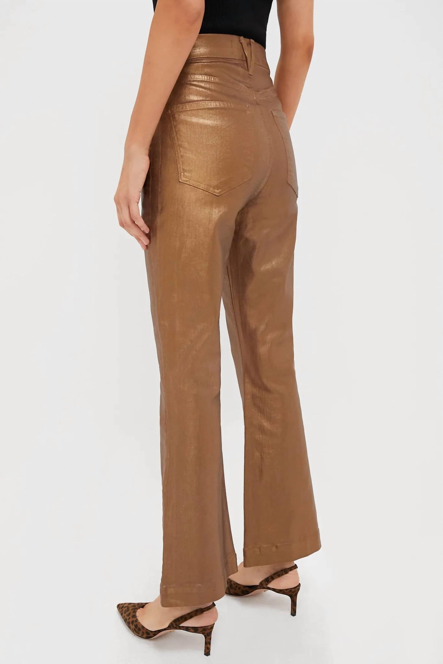 Veronica Beard Carson Ankle Flare Metallic Jeans in antique brass - women's jeans - alternate view