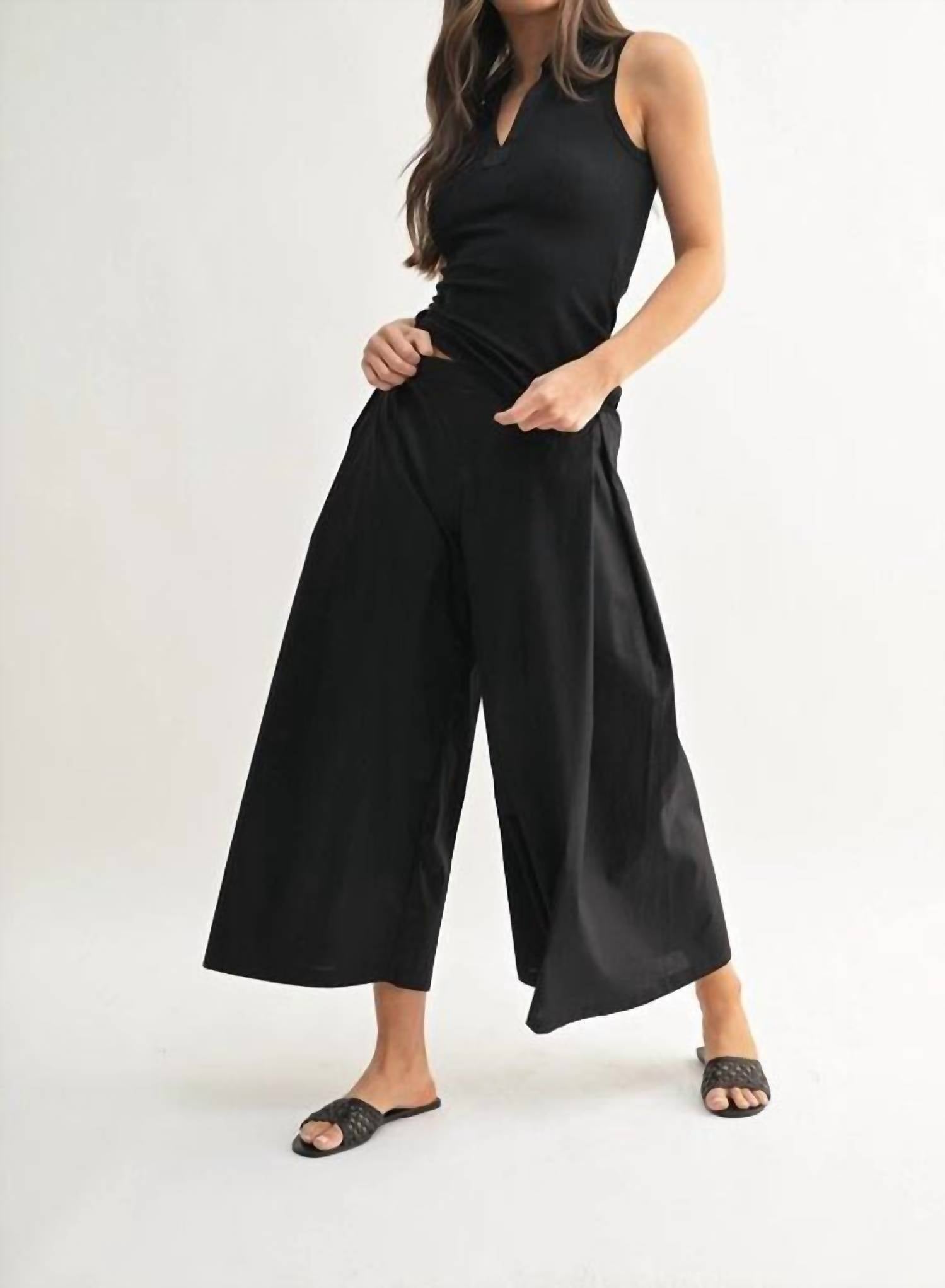 mono b Summer Breeze Wide Leg Pants in black - women's pants - detail view