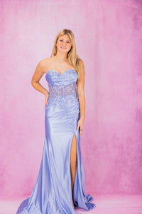 Nox Anabel - Strapless Embellished Corset Gown With Slit