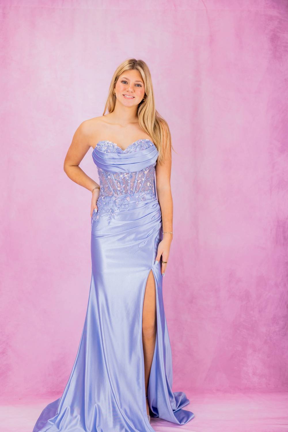 Nox Anabel - Strapless Embellished Corset Gown With Slit