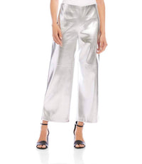 Karen Kane Faux Leather Cropped Pants in silver - women's pants - detail view