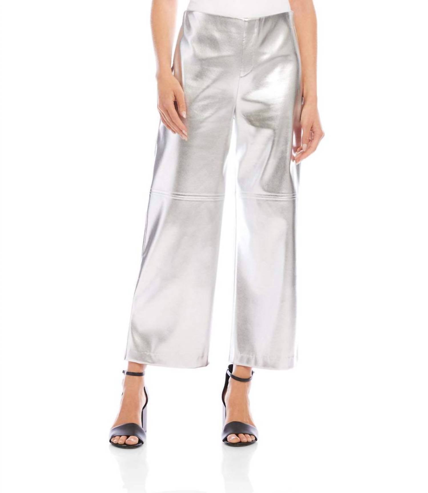 Karen Kane Faux Leather Cropped Pants in silver - women's pants - detail view