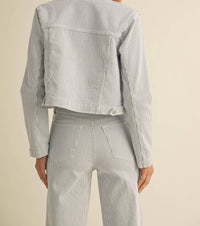 Just Usa - Colleen Stripe Collarless Denim Jacket