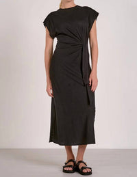 ELAN Cap Sleeve Midi Dress With Side Tie in black - women's dress