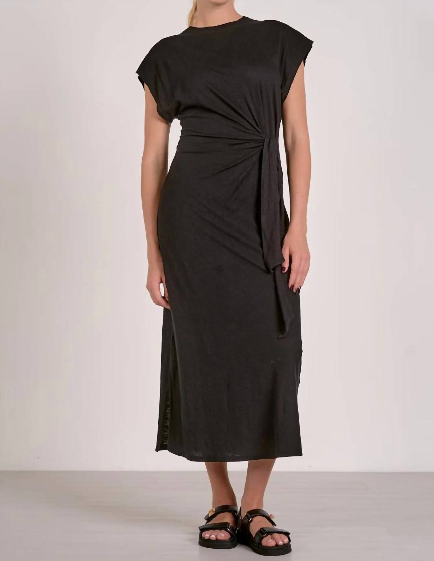 ELAN Cap Sleeve Midi Dress With Side Tie in black - women's dress