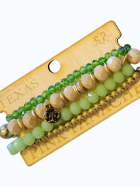 Pink Panache Women's Stretch Stack Bracelet Set in green taupe gold beaded - women's jewelry - detail view