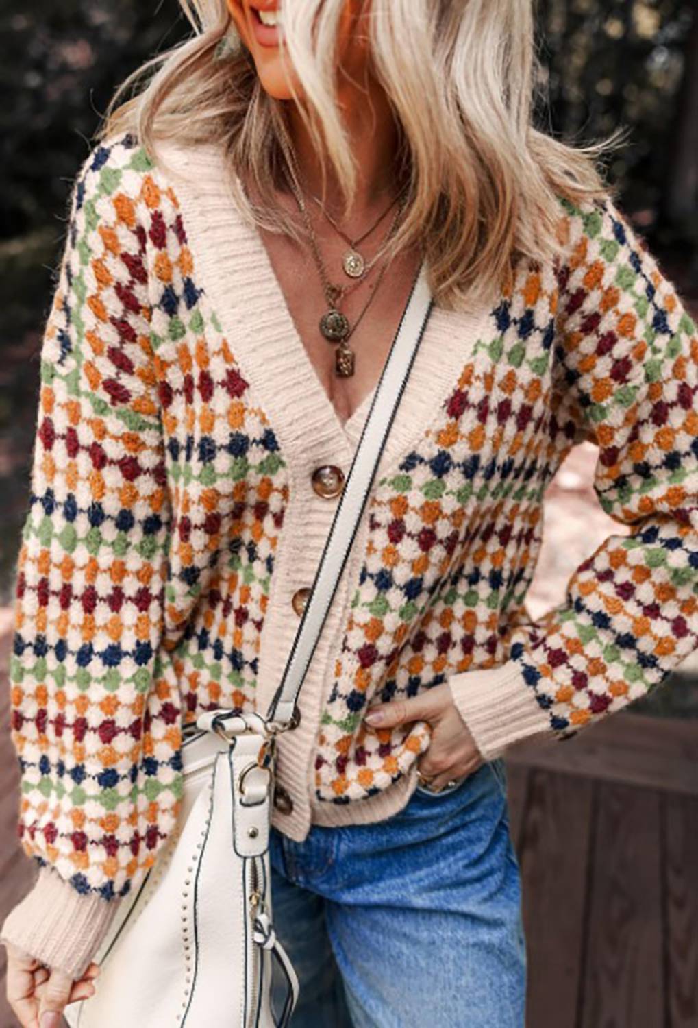 Legend Or Lies - Dotty Pattern Knit Button Sweater Cardigan