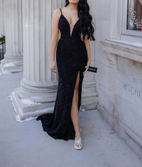 Sherri Hill Women's Plunging Deep V Neckline Dress in black - women's dress