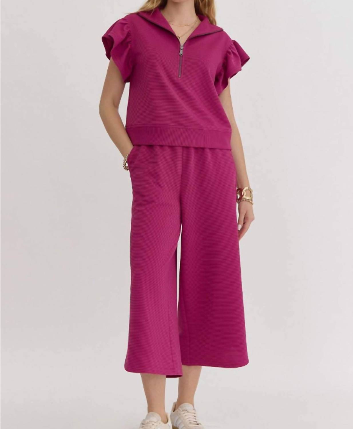 Entro - Ribbed Wide Leg Pants