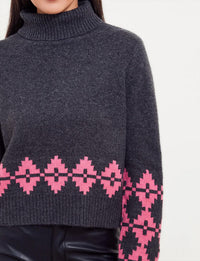 &Isla Noah Geo Turtleneck Top in charcoal - women's sweater - detail view
