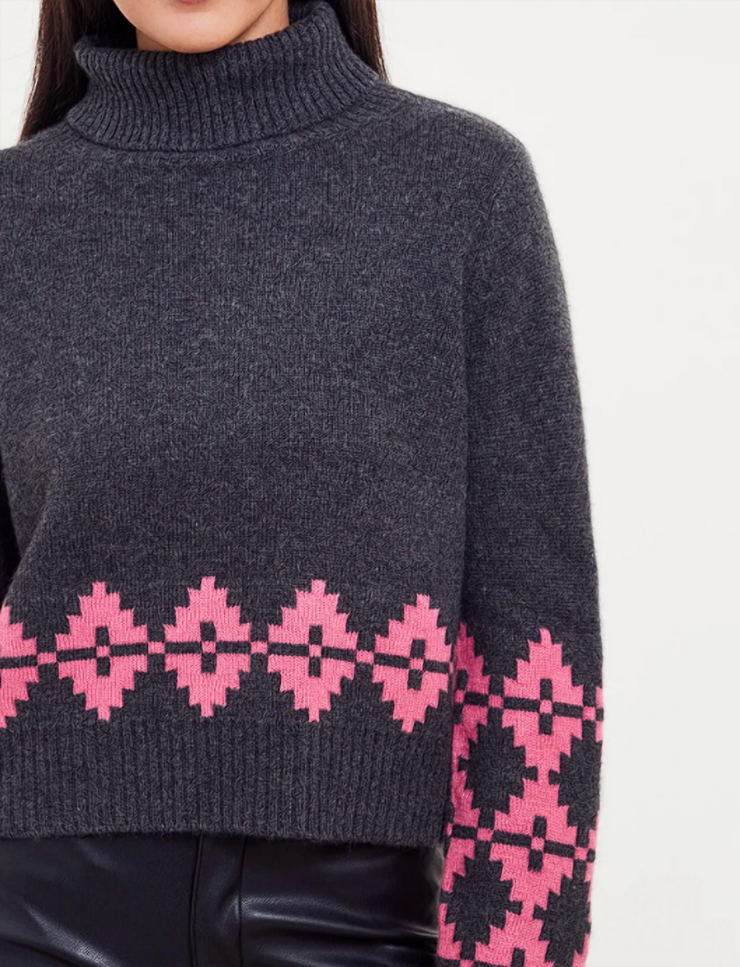 &Isla Noah Geo Turtleneck Top in charcoal - women's sweater - detail view