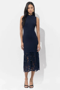 Adelyn Rae - Brielle Mock Neck Rib Knit Lace Midi Dress