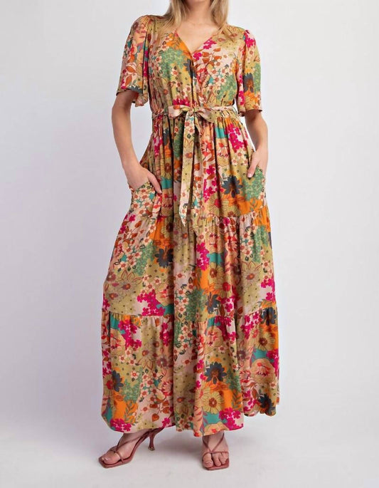 Easel - Floral Printed Rayon Challis Maxi Dress