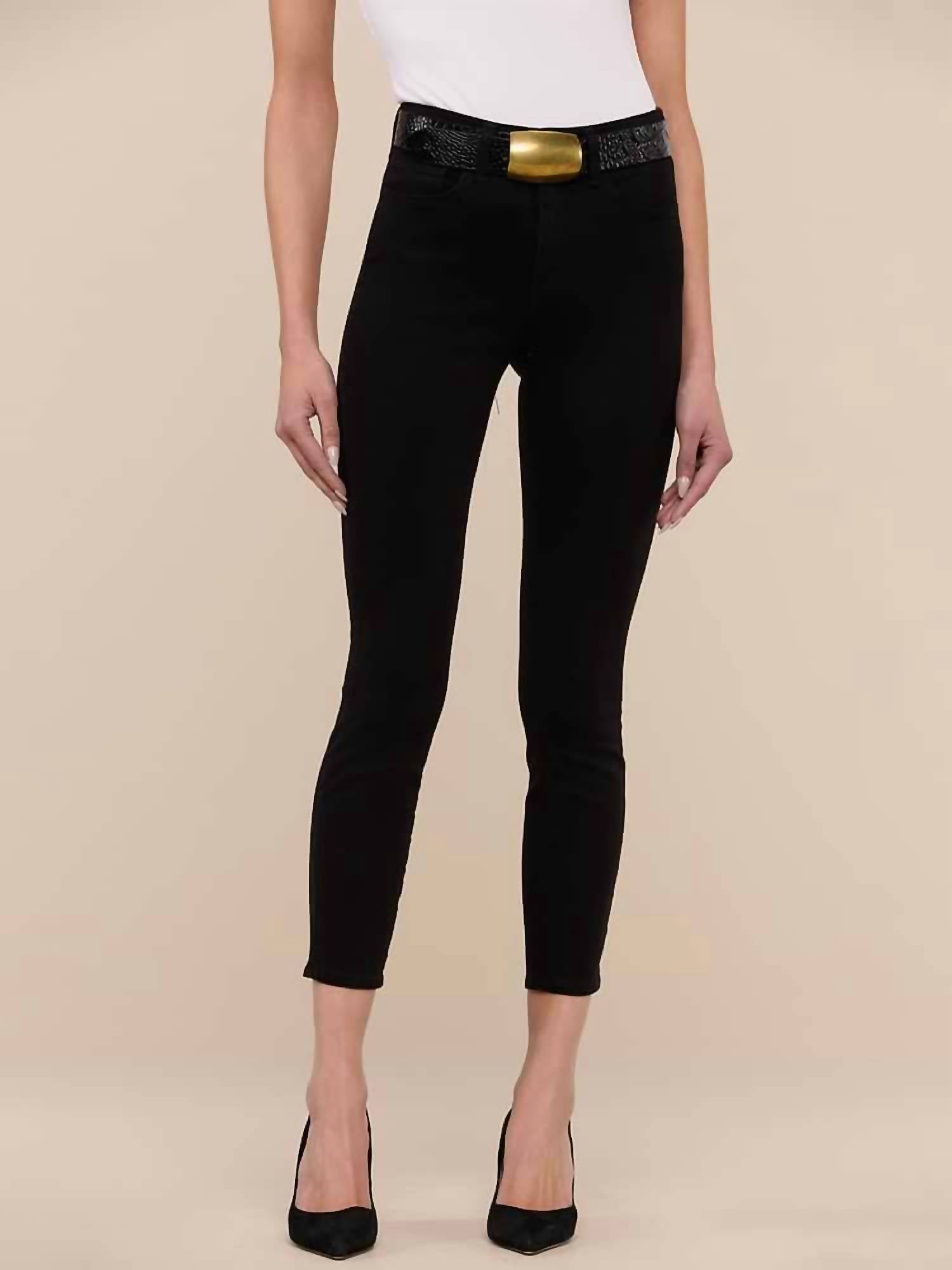 L'Agence Margot Cropped Skinny Jean in noir - women's jeans - detail view