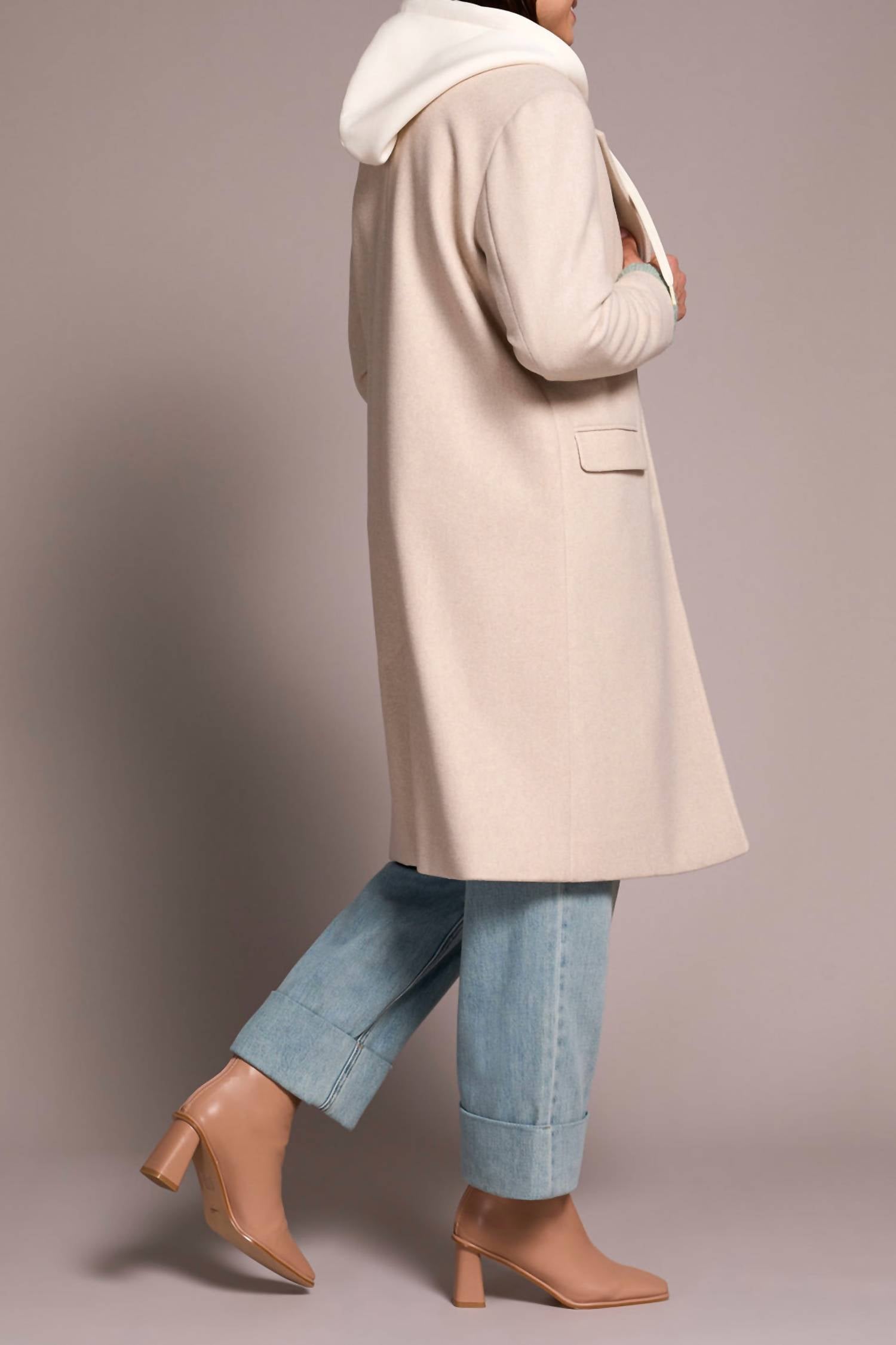 TRIBAL Fooler Hood Trench Coat - Plus in oatmeal - women's jacket - detail view