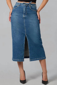 LOLA JEANS High Rise Maxi Skirt in blue - women's skirt - detail view