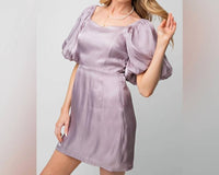 Easel Shiny Satin Puffy Sleeve Dress in mars - women's dress - view 4
