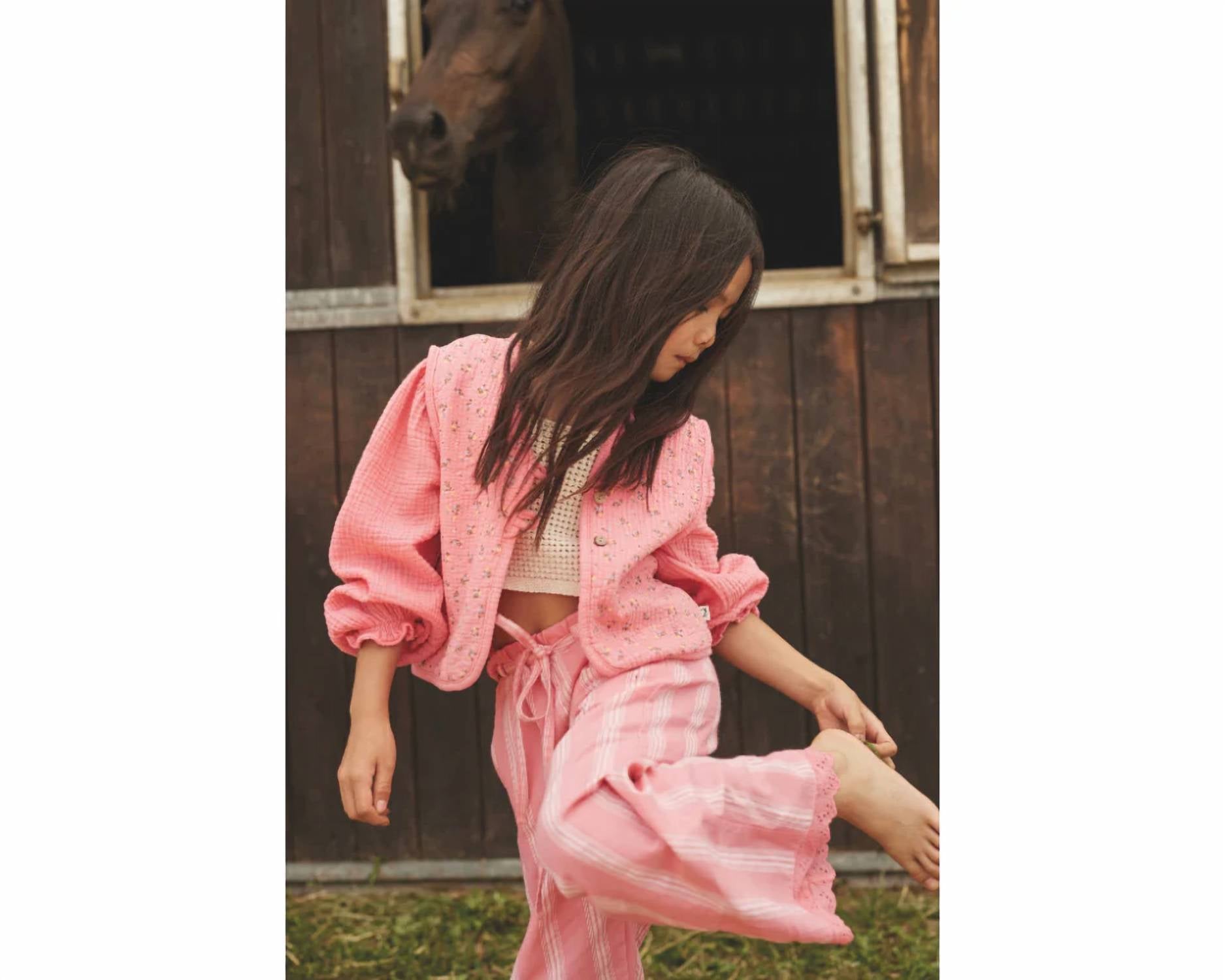 Cozmo - Girl's Jacquard Crop Top And Ruffle Pants Set