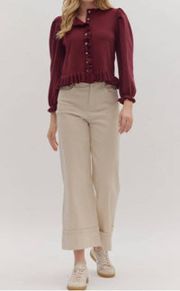 Entro - Button Front Ruffled Cardigan