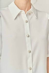 English Factory - Jewel Button Puff Sleeve Top