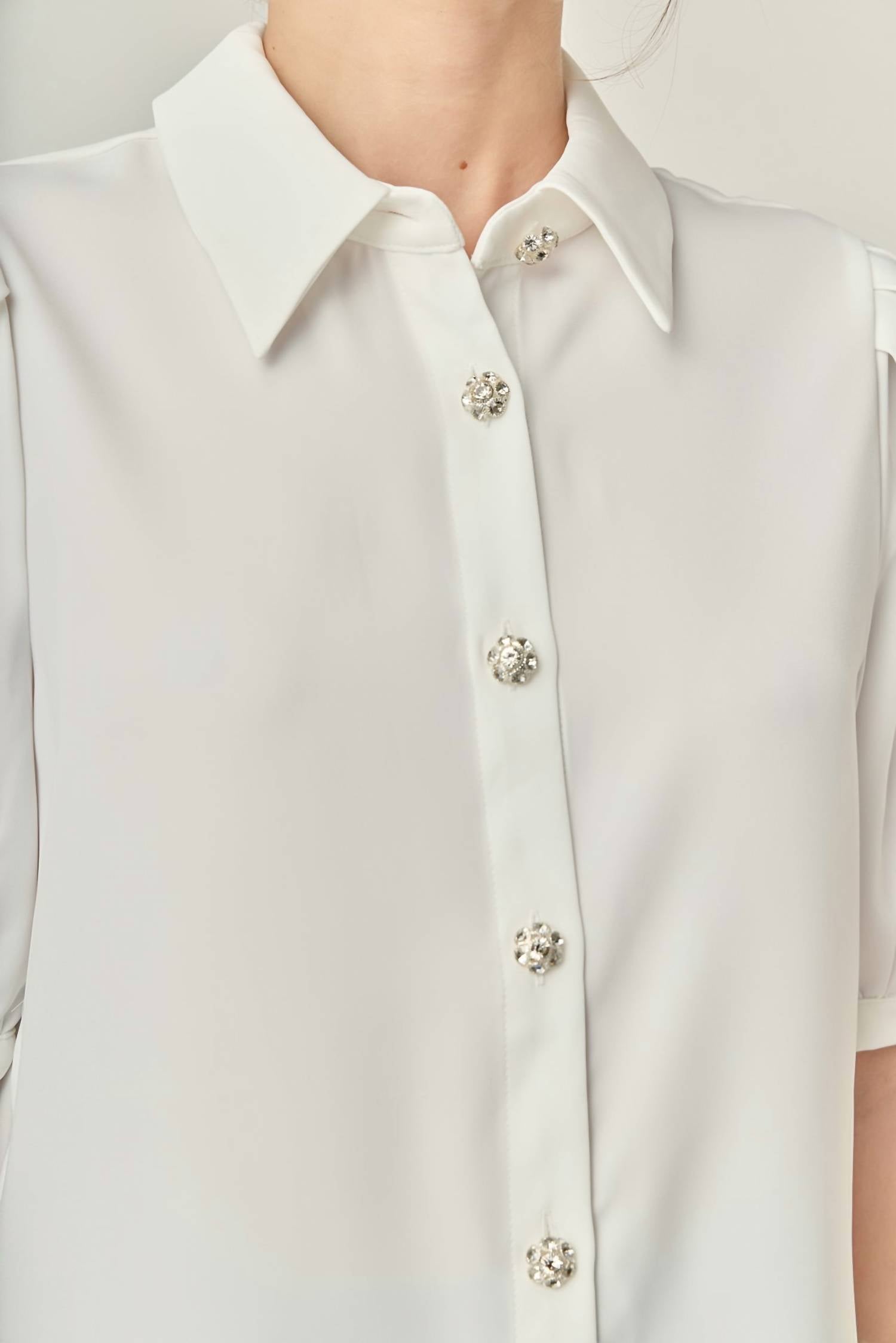 English Factory - Jewel Button Puff Sleeve Top