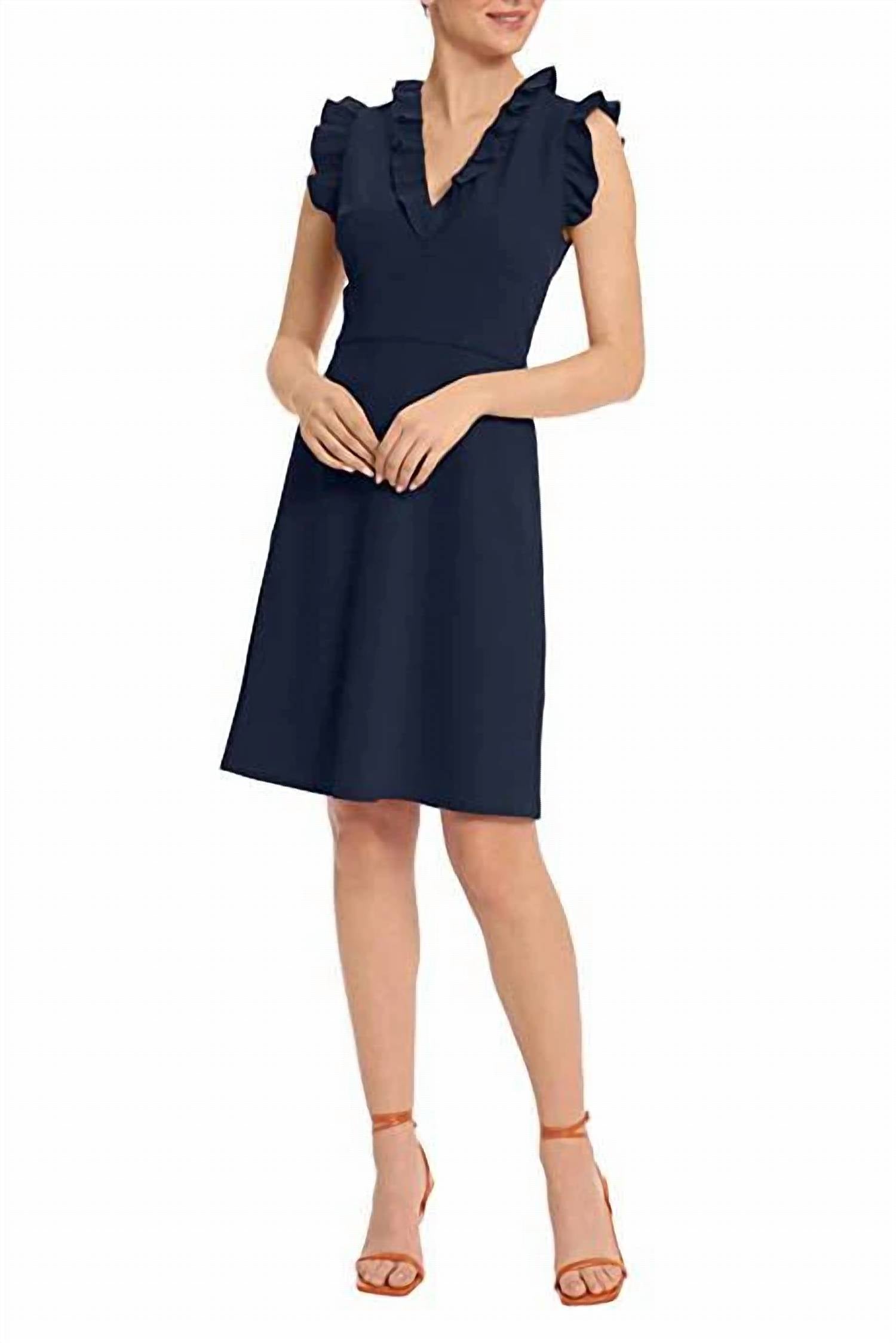 Maggy London - Ruffle Sleeves Short Crepe Dress