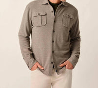 JOHNNIE-O Carl Stretch Knit Flannel Lodge Shirt in havana - men's shirt - detail view