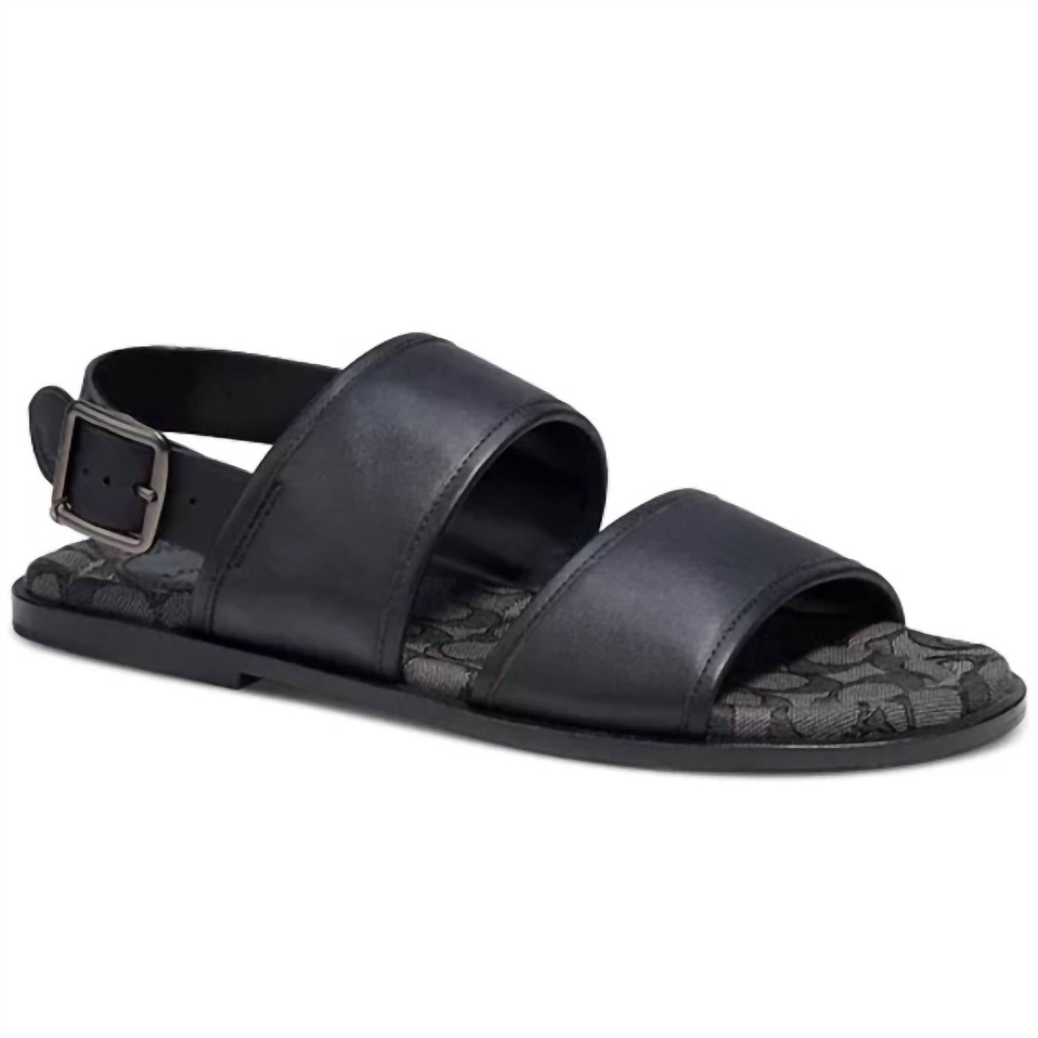 Coach Men's Leather Two Strap Sandal in black - men's sandal - detail view