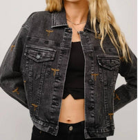 Blue B Boots Stitch Denim Jacket in black - women's jacket