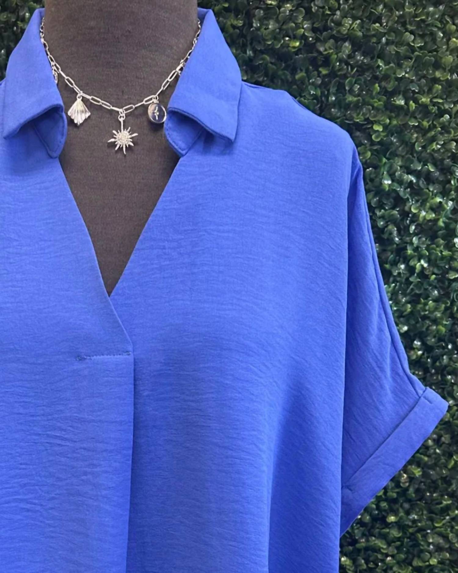 She + Sky - Women's Drop Shoulder Collared Top