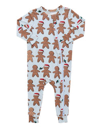 PINK CHICKEN Kid's Bamboo Romper in light blue gingerbread - kids' sleepwear - detail view
