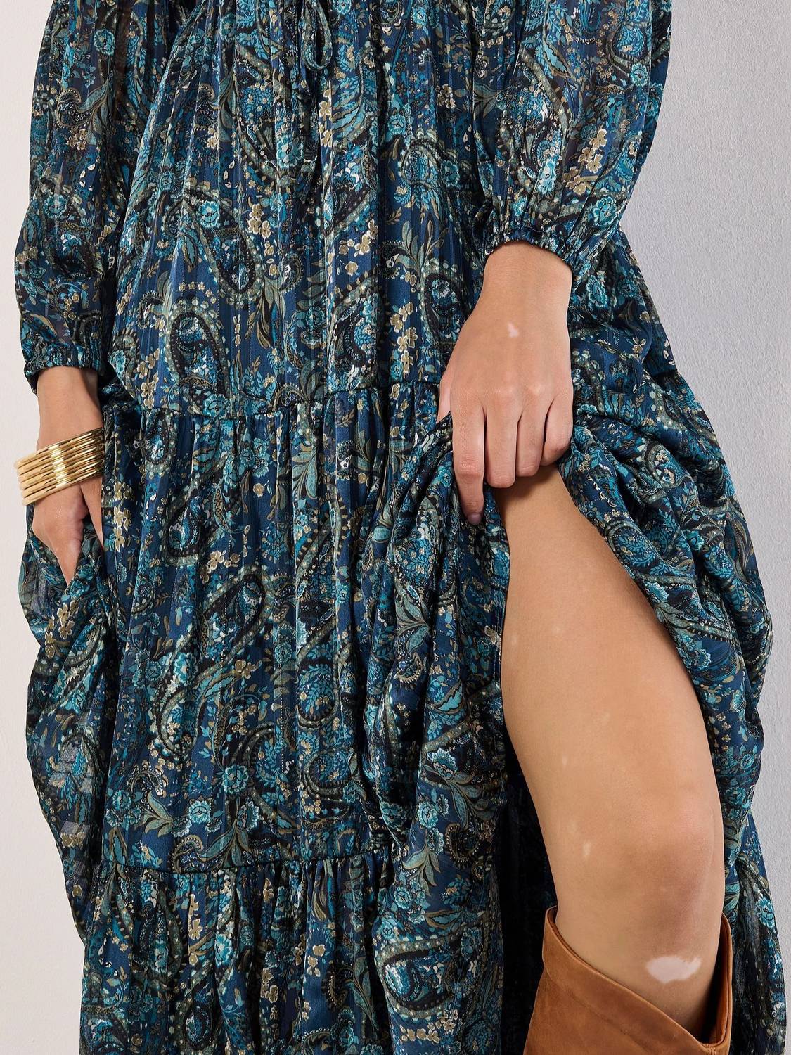 Apricot - Painterly Lurex Paisley Midi Dress