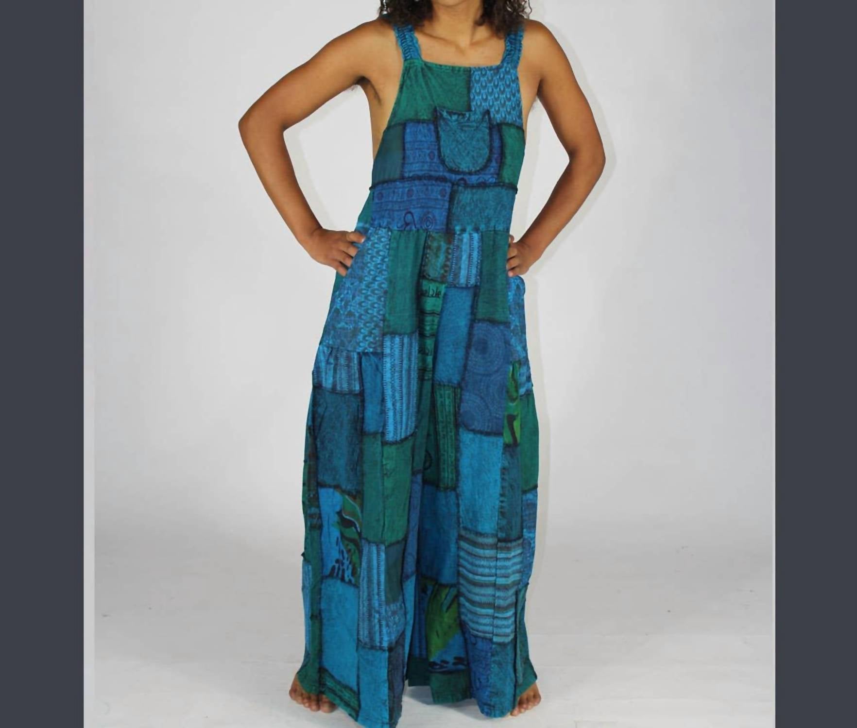 Jayli Baggy Patchwork Overalls in blue - women's pants