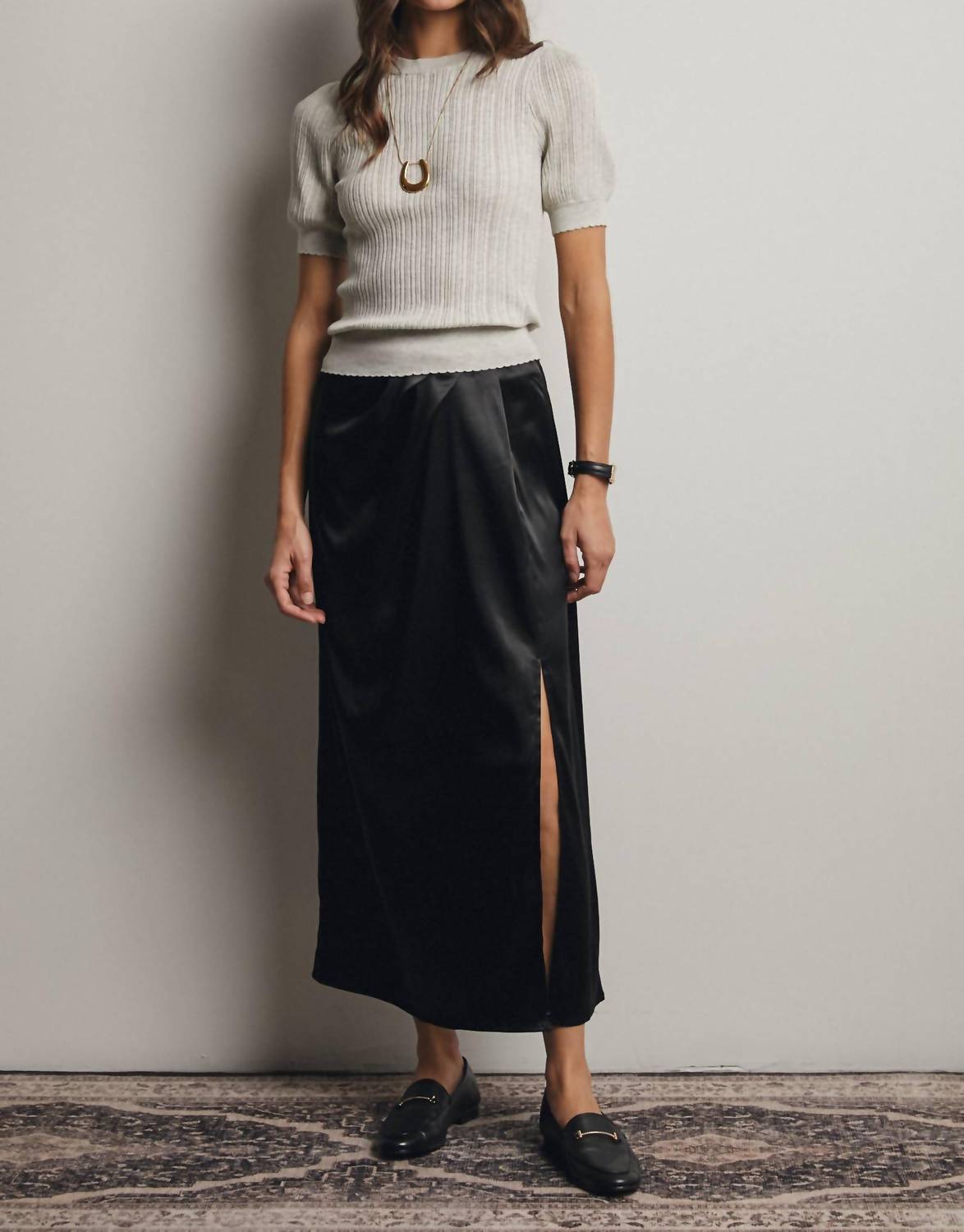 Forte - Textured Knit Puff Sleeve Top