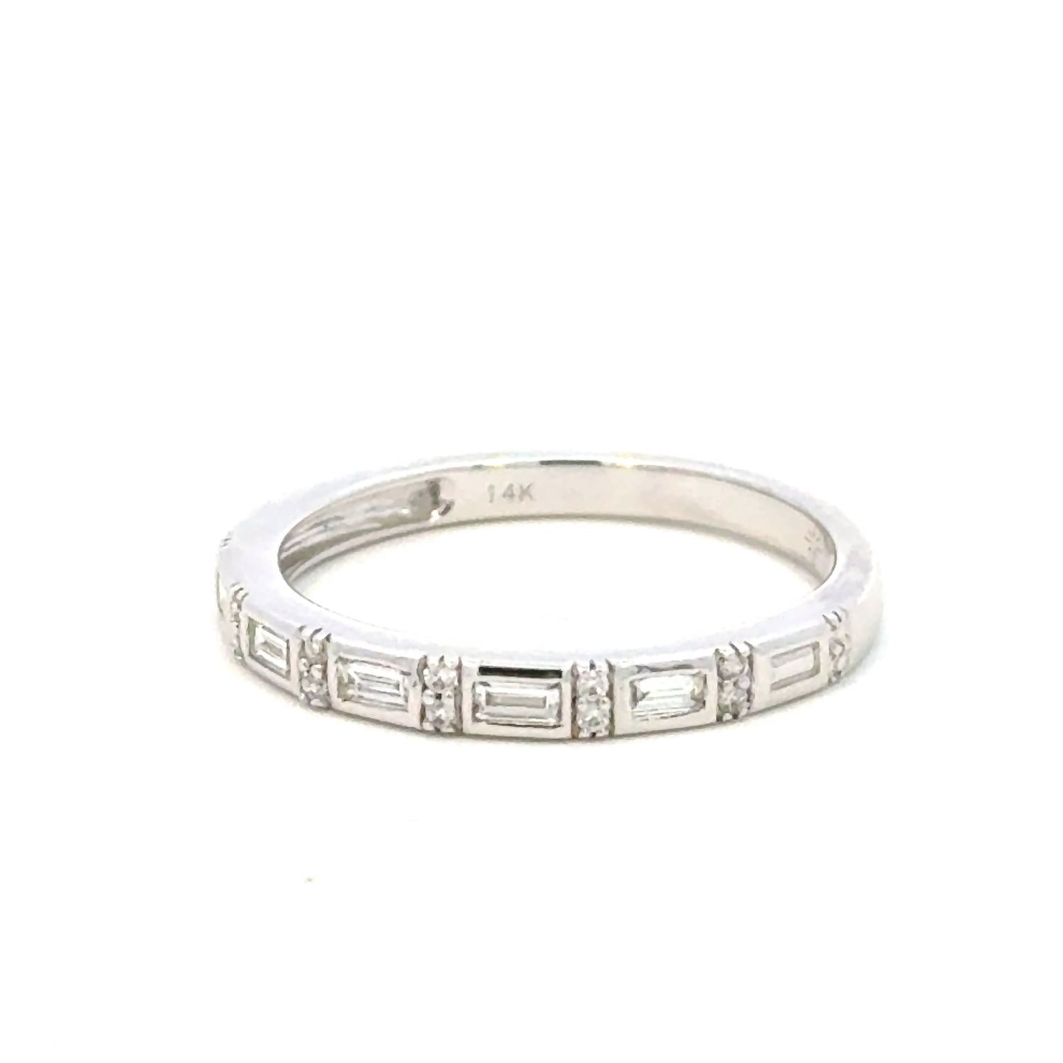 Aamiaa - 0.17 Carat Natural Diamond Baguette And Round Channel Band - Size 6.5