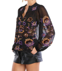 ALLISON NEW YORK Nicola Long Sleeve Blouse in black - women's blouse - detail view
