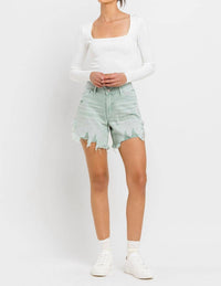 Vervet By Flying Monkey - High Rise Side Slit Denim Shorts