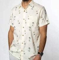 Flomotion - Men's Retro Palms Hemp Linen Woven Shirt