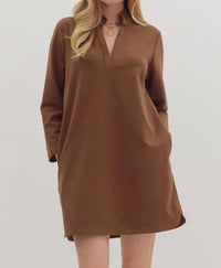 entro Solid Long Sleeve Mini Dress in brown - women's dress