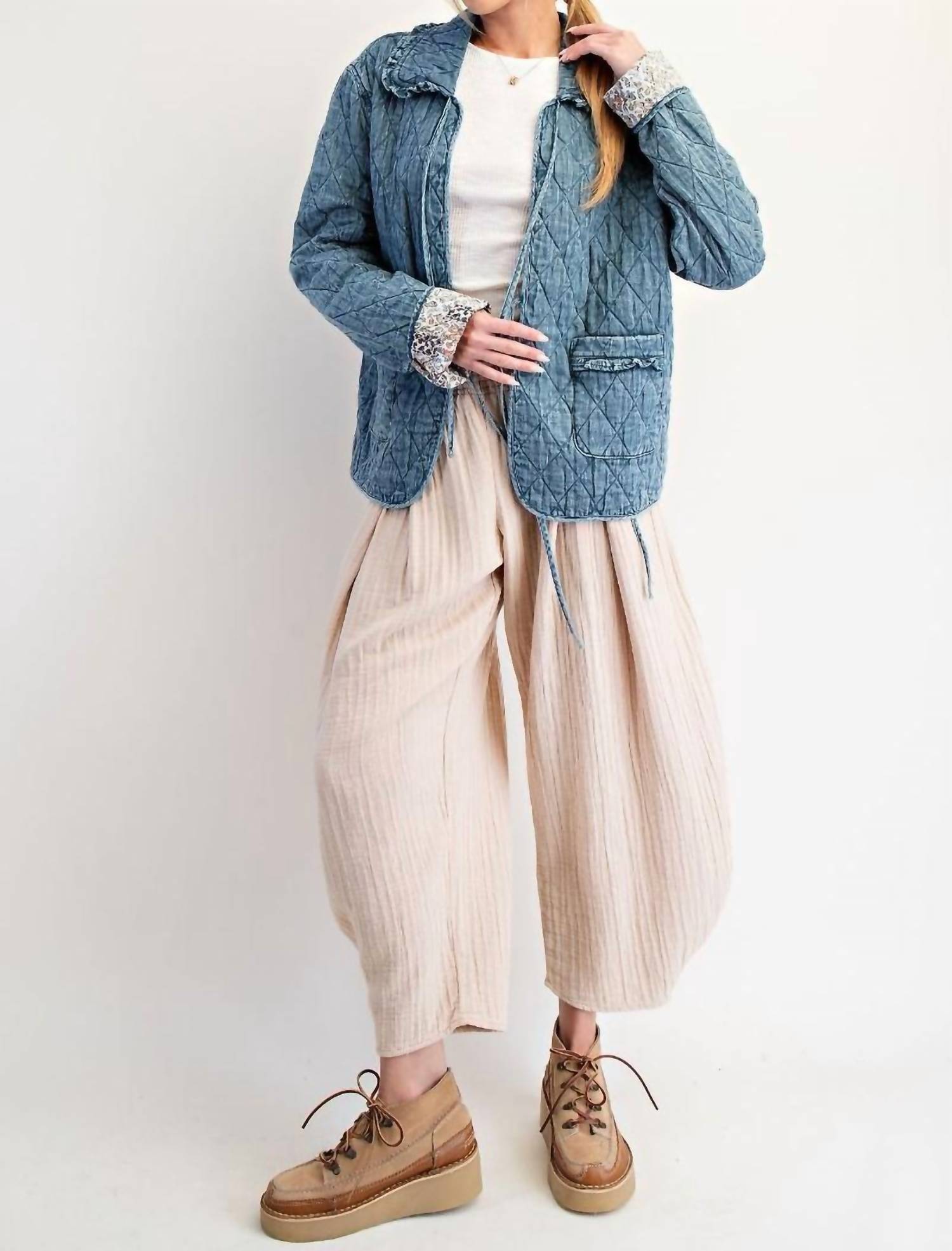 Easel - Bow Front Quilted Jacket