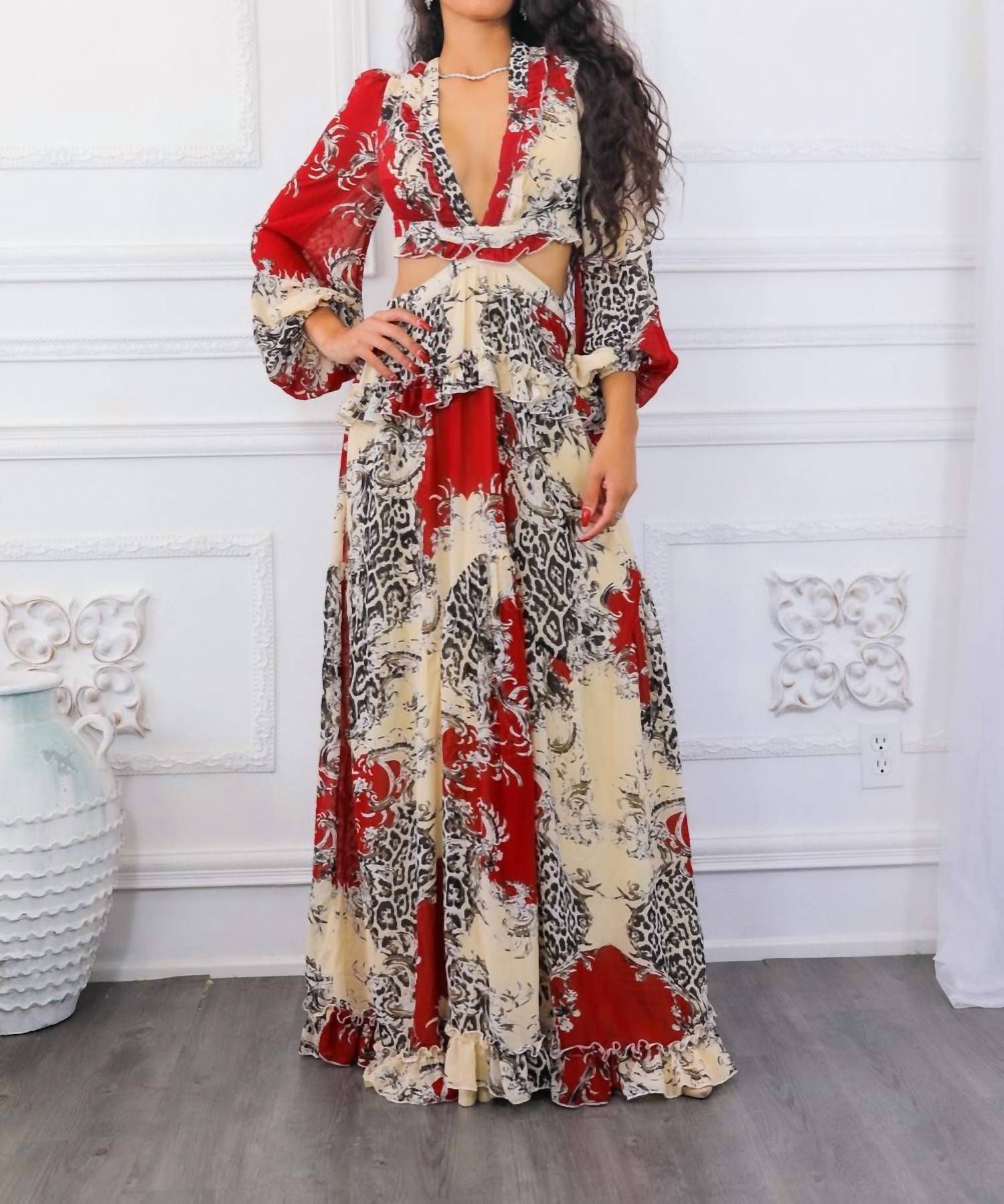 Surelymine - Fantasy Ruffles Cut Out Laced Back Maxi Dress