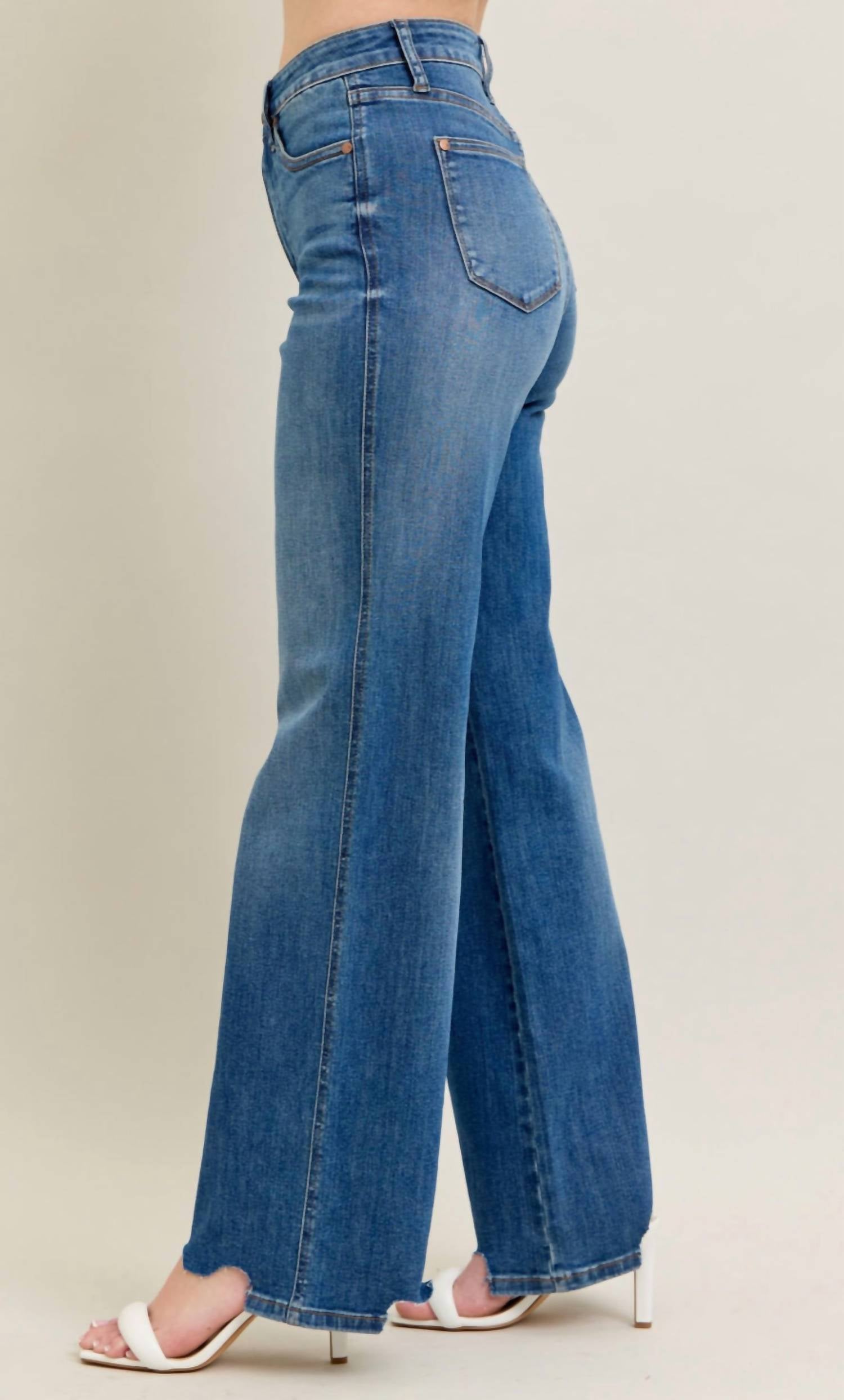 Judy Blue All Chewed Up Wide Leg Jean in blue - women's jeans - detail view