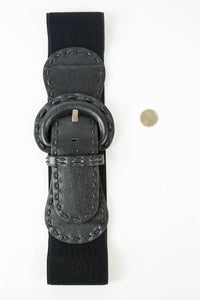 LETO Women's Distressed Wide Stitch Elastic Belt in black - women's accessory