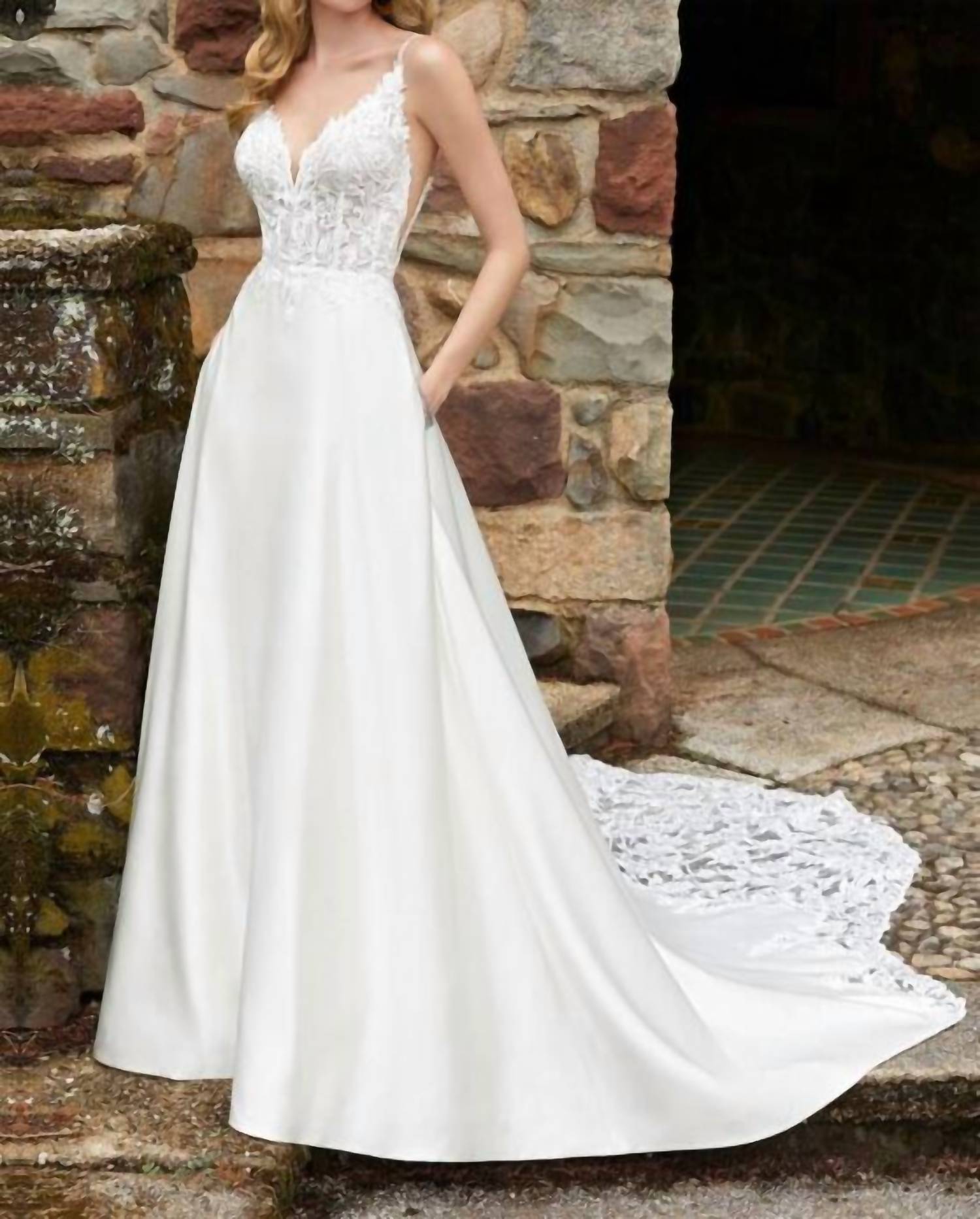 MORILEE Darcy Cutaway Train Strappy Back Wedding Gown in ivory ivory - women's dress