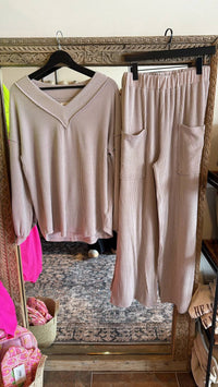 Bibi - Women's Two Tone V-neck Top & Pants Set