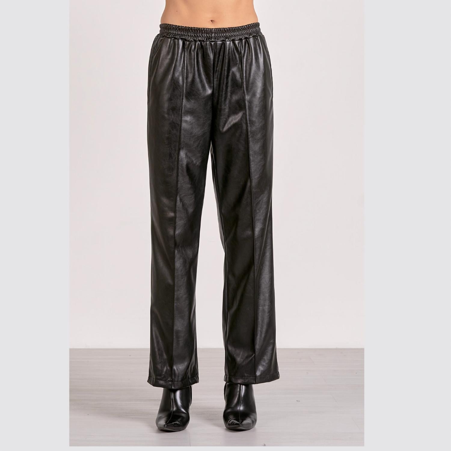 Elan - Vegan Leather Wide Leg Pants