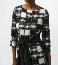 Joseph Ribkoff Checkered Jacquard Sheath Dress in black cream - women's dress - alternate view