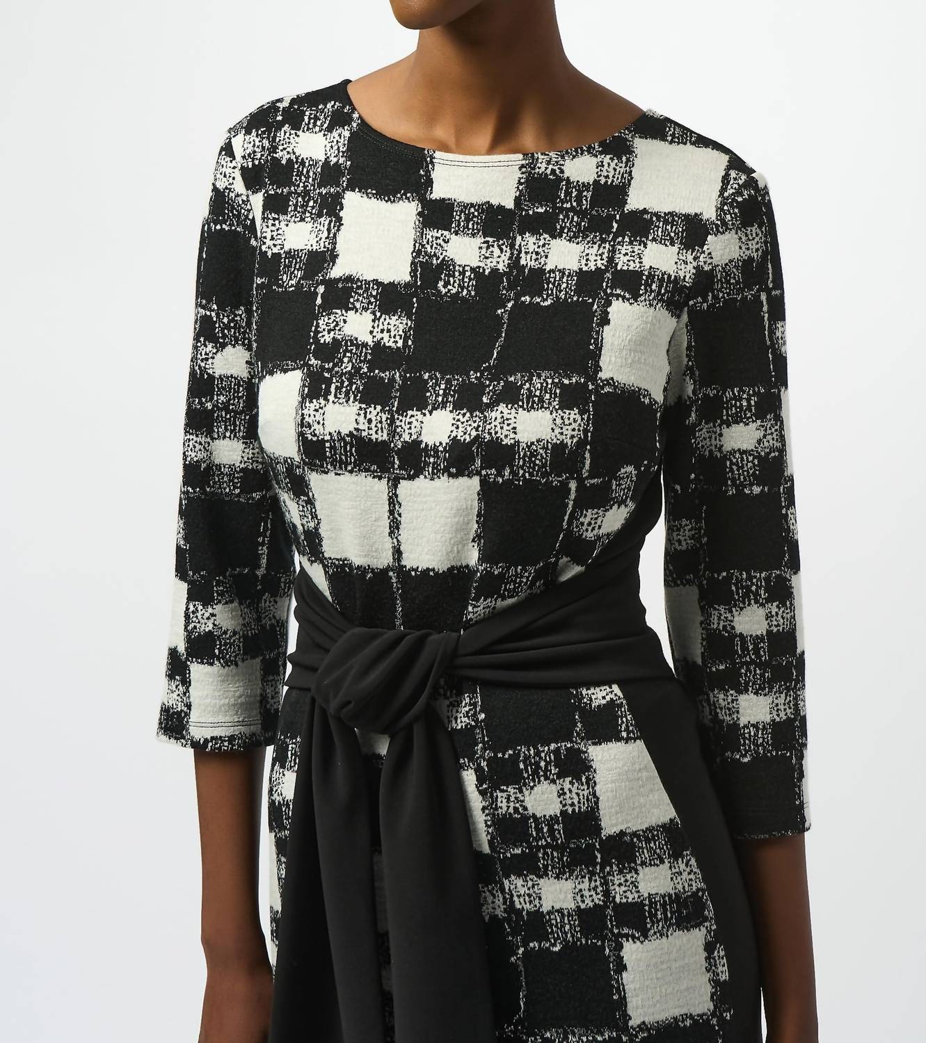 Joseph Ribkoff Checkered Jacquard Sheath Dress in black cream - women's dress - alternate view