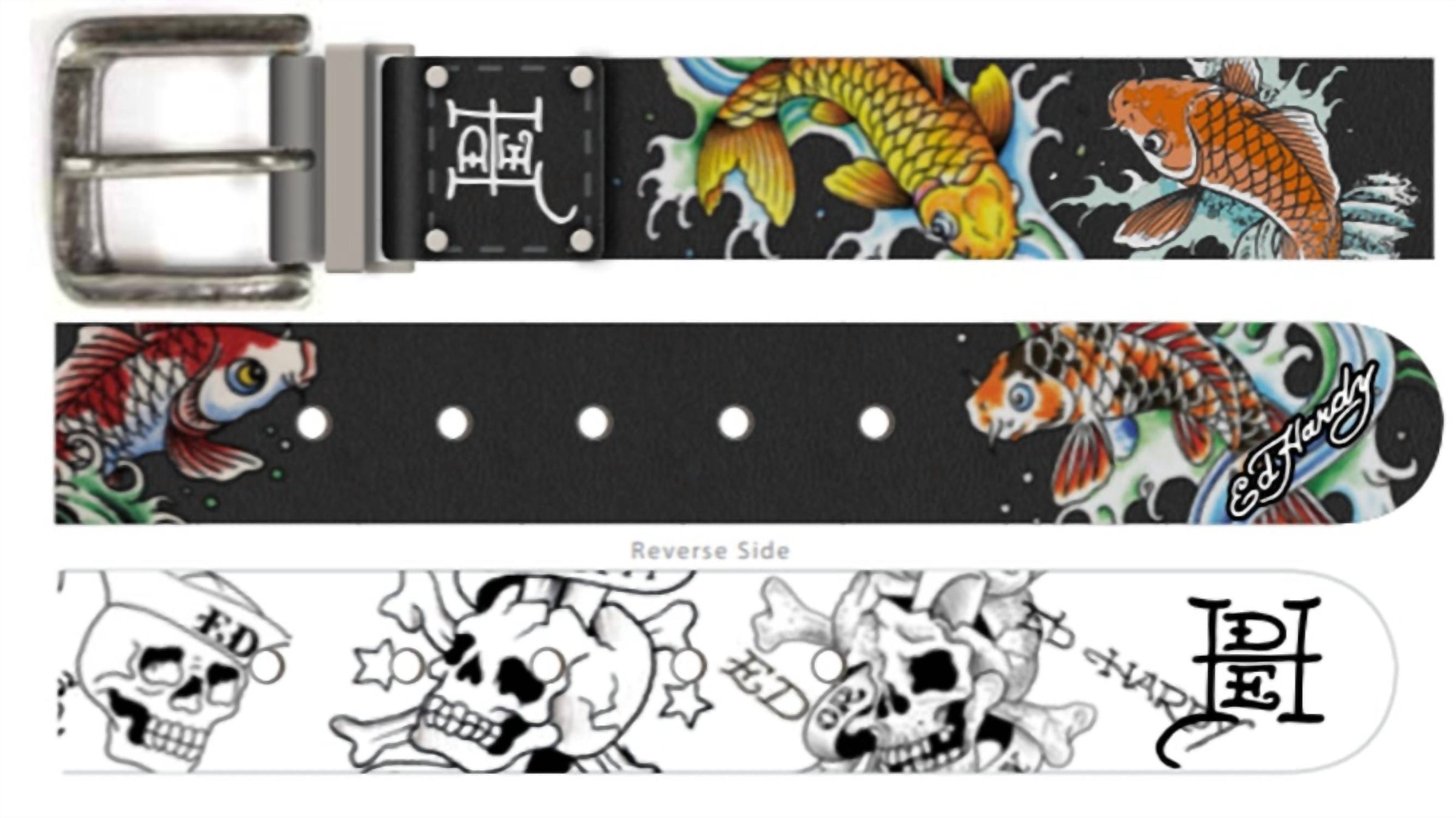 Ed Hardy - Men's 38mm Coi And Skull Reversible Belt