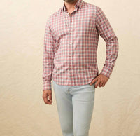 Faherty Button-up Shirt in red charcoal plaid - men's shirt